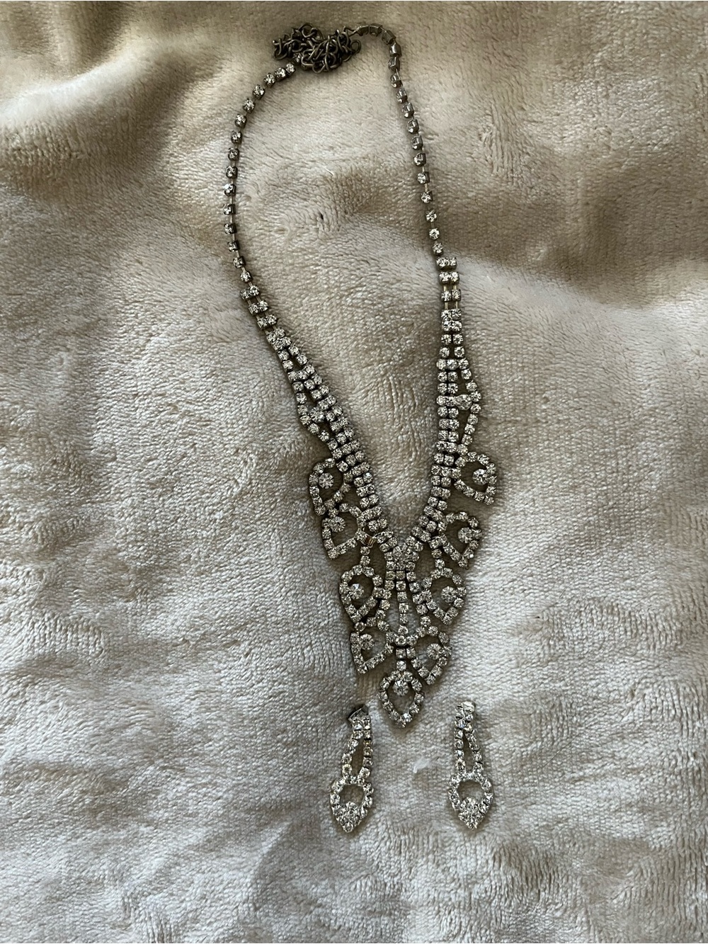 Crystal Statement Necklace and Earring Set - Silver Rhinestone